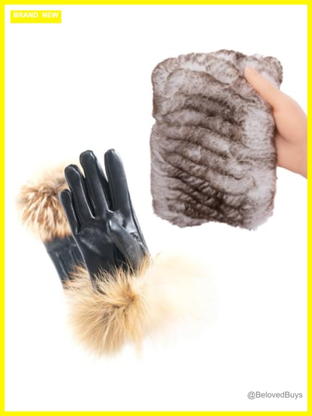 Real Fur Headband & Lambskin Leather Gloves Bundle 2-in-1 Convertible Ear